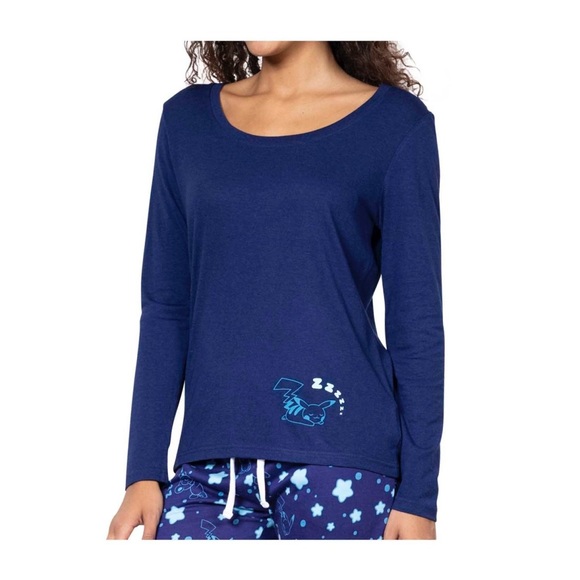 Pikachu  - Women’s Blue Relaxed Fit Scoop Neck Long-Sleeve T-Shirt - Picture 2 of 6